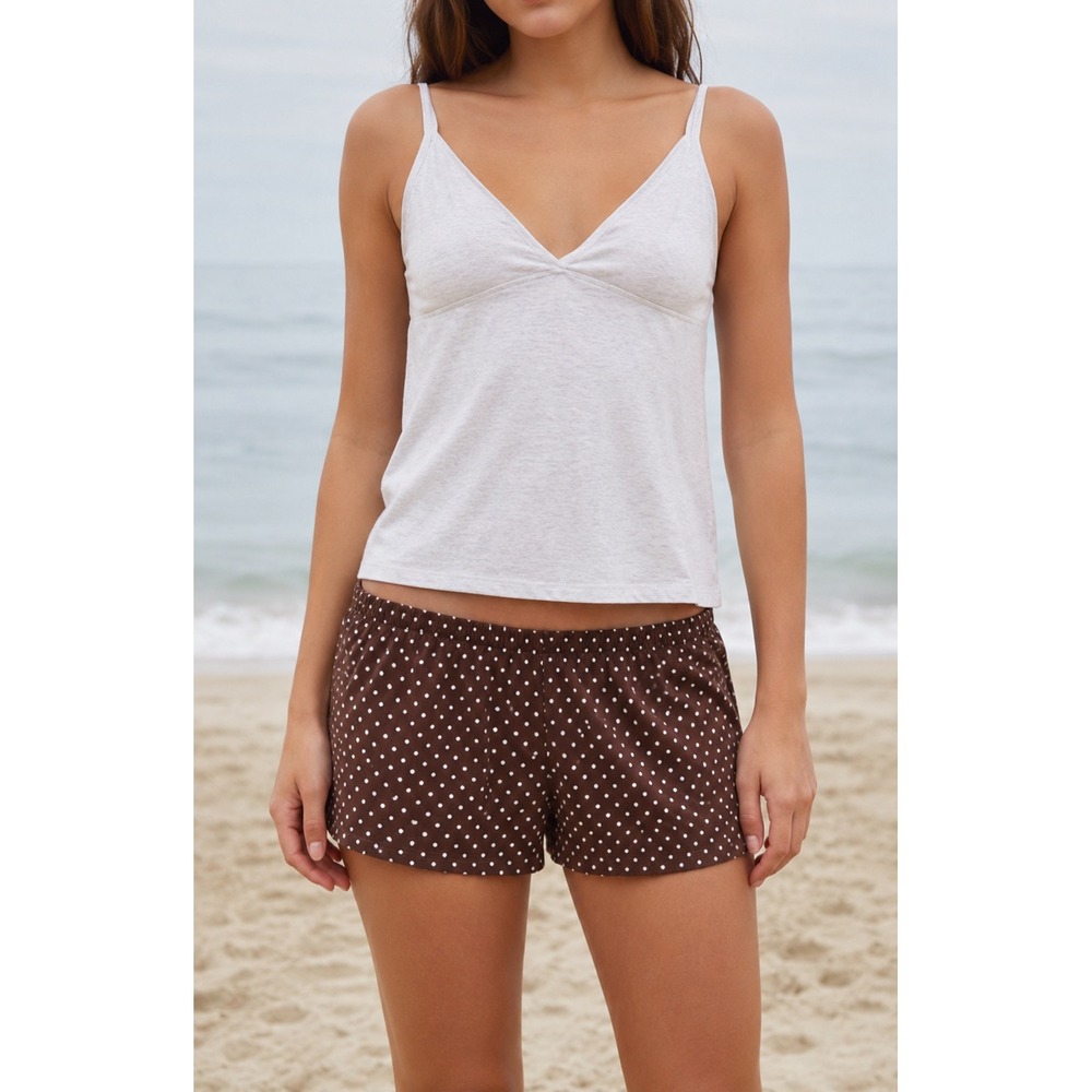 NEW Brandy Melville Emery Polka Dot Shorts Brown White Lounge Sleepwear
